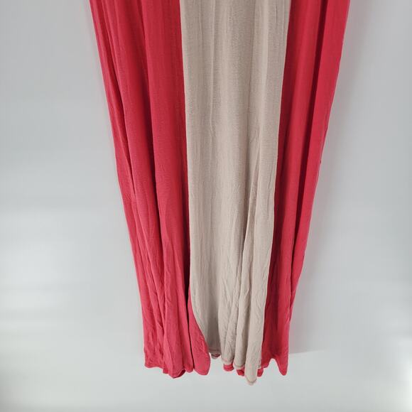 Monteau Maxi Tank Dress Womens M Beige Red Tan Color Block V Neck Sleeveless - Picture 7 of 12